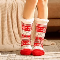Chaussettes de pantoufles floues pour femmes Chaussettes doublées en polaire épaisse et chaude Chaussettes d'hiver moelleuses de Noël
