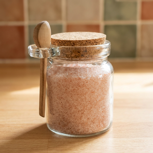 Himalayan Pink <b>Salt</b> Medium Fine Grains In Glass Jar With Cork Lid Himalayan Pink <b>Salt</b> Medium Fine Grains Dark Pink Sea <b>Salt</b> - Product Image 1