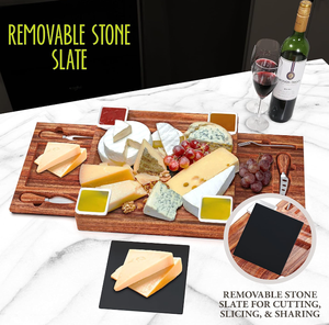 New Arrival vuông gỗ keo phục vụ Platter Set lớn charcuterie bảng với bát và pho mát Board Knife Set cho nhà - Product Image 3