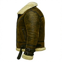 Blouson Bomber Réversible Homme en Cuir Véritable Marron avec Doublure en Fausse Fourrure Imperméable Respirant Écologique Coupe Slim Hiver