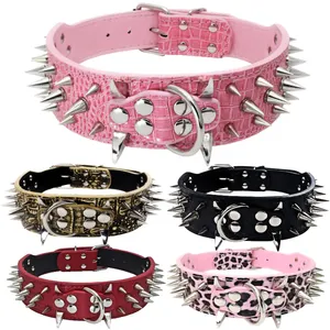 Thời Trang Loại Mới Đến Lớn Chính Hãng Không Thấm Nước Tùy Chỉnh Sang Trọng Spiked Leather Pet Dog Collar