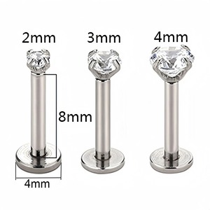 2 pièces Piercing Labret en Acier Inoxydable avec Cristal pour Cartilage d'Oreille, Tragus, Lobe, Hélix, Clou d'Oreille 2/3/4/5MM, Bijoux Cadeau pour Hommes et Femmes - Product Image 2