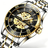 Montre-bracelet mécanique squelette de luxe pour homme, OEM d'usine, bracelet en métal noir intégral, chiffres romains, Reloj Para Hombre