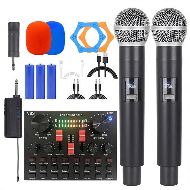 Professional Studio Recording Condenser Microphone 48V Phantom Power Noise Cancelling Wireless Audio Mixer Supporting 4 Devices