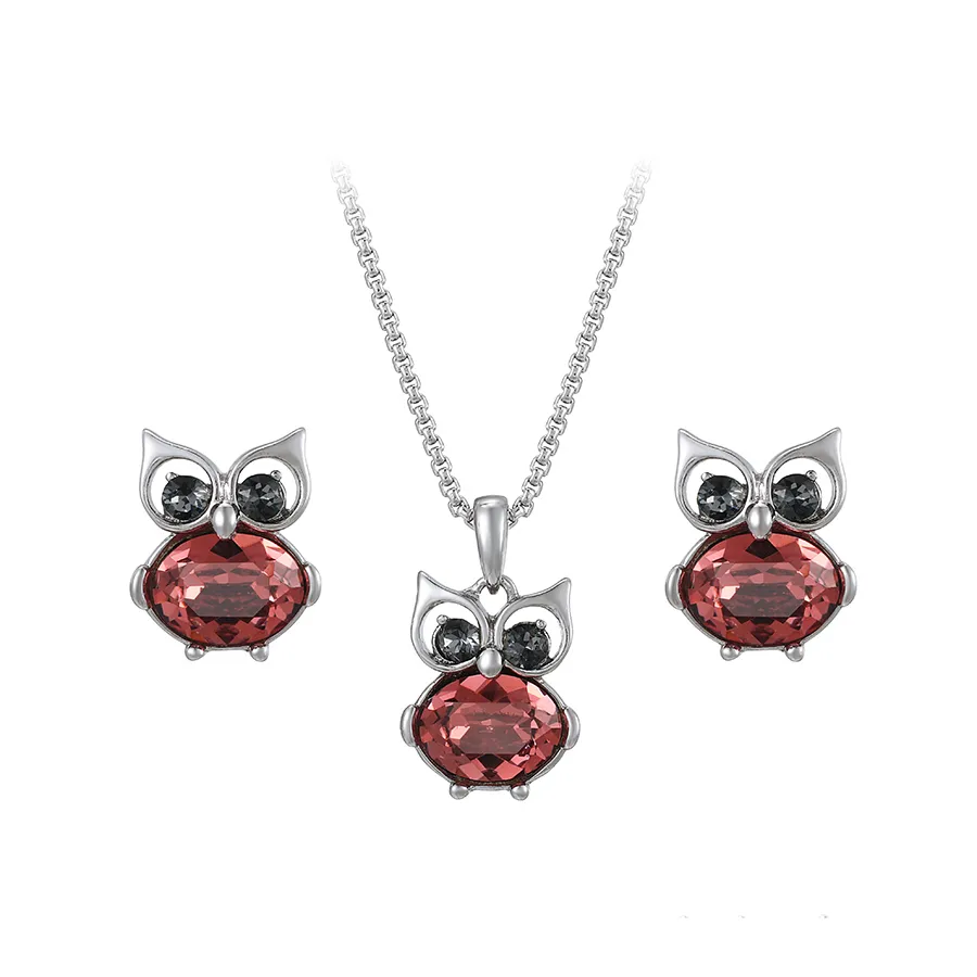A00304163 XUPING Rhodium color cute owl shape Premium Austrian Crystal two-Piece stud earring with pendant Jewelry Set