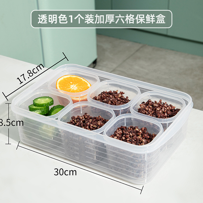Transparent 6-compartment thickened food storage container (1 piece per pack)
