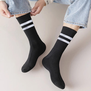 <b>Socks</b> Striped Cotton Breathable Daily Wear Adults Spring Casual Knitted <b>Socks</b> Black White Gray - Product Image 3
