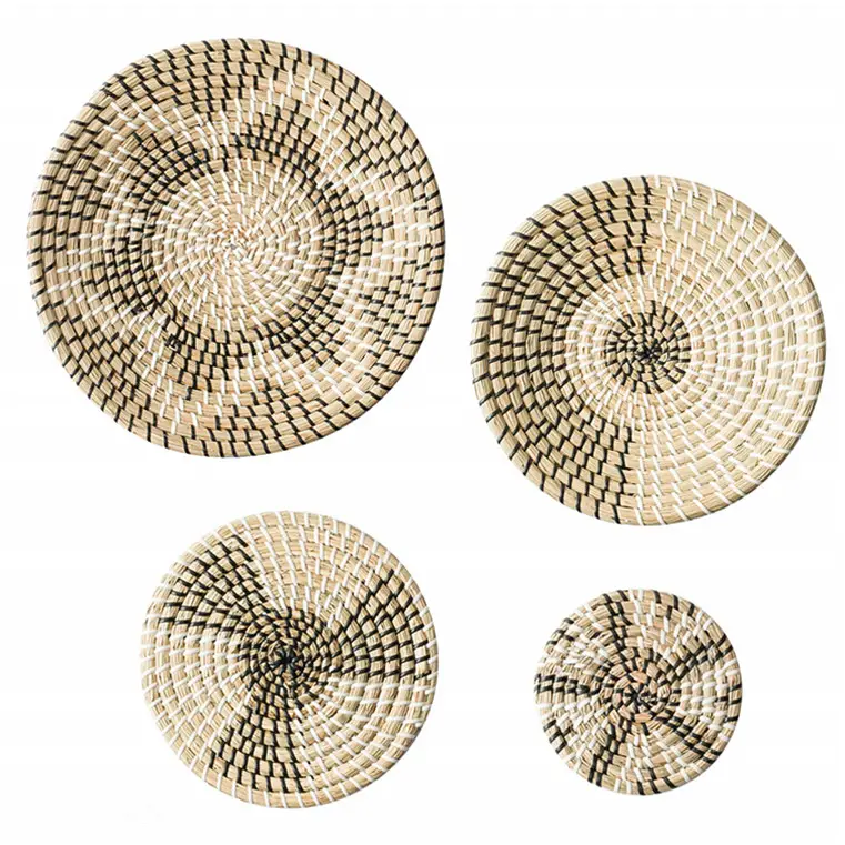 Natural Fiber Decor Wall Decors Nordic Hanging Rattan Mounted Seasonal Home Straw Decorate Unique Pieces Set Of 3 Turkey Fabric