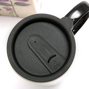 17 Onzas Taza de Viaje de Diseño Moderno, Tazas de Café Altas de Cerámica con Tapa Sellada, Color Morado con Flores, Caja para Regalos Empresariales - Product Image 5