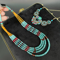 Lourd Boho Ronde Turquoise Perles Multi Brins Collier Afghan Tribal Exotique Style Ethnique Inde Bohème Bijoux Colliers Ensemble