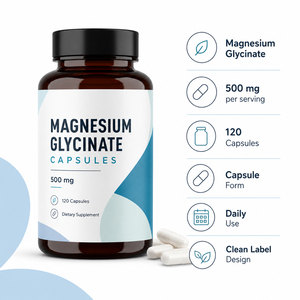 Capsules de glycinate de magnésium et de vitamine B6 pour la santé Oem Marque privée Soulagement du stress calme Citrate de magnésium à forte dose 500mg - Product Image 4