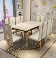 Ensemble de salle à manger moderne Runwood Gedo 6 places avec table en verre trempé et chaises au design épuré pour la maison, mobilier en métal