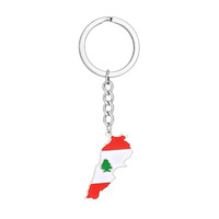 Porte-clés personnalisé en acier inoxydable émaillé avec carte du Liban, pendentif drapeau national pour souvenir, cadeau de voyage, vente en gros