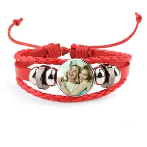 Wholesale Best Gift Cortex Couple Photo Bracelet Women Men Jewelry Photo Leather Rope Bracelet