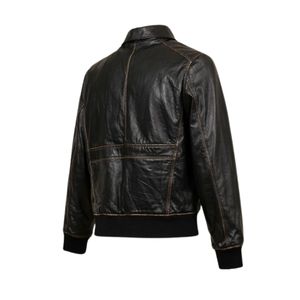 Veste bomber en cuir d'agneau noir pour homme en gros |   Blouson aviateur classique en cuir PU/véritable, grandes tailles, écologique et respirant - Product Image 2