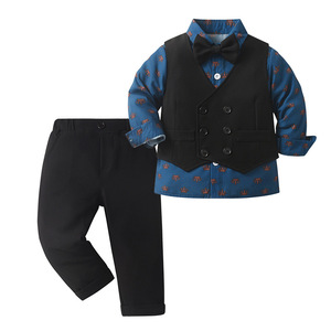 Ensemble trois pièces en coton pour enfant, style britannique, <span class=keywords><strong>gilet</strong></span> de gentleman pour garçon d'un an, vente en gros - Product Image 3