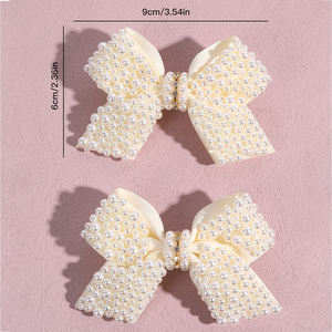 กิ๊บติดผมไข่มุกทำมือ2ชิ้นกิ๊บติดโบว์เครื่องประดับผมสำหรับเด็กผู้หญิง - Product Image 3