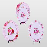 Assiette alimentaire ovale en mélamine personnalisable à motif floral, résistante à la chaleur et durable, pour l'hôtellerie, la restauration et l'approvisionnement commercial