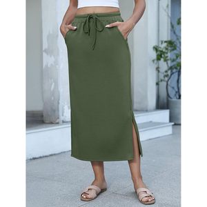 Jupe longue femme FOXA taille haute avec cordon de serrage, coupe droite, décontractée, idéale pour l'été, le bureau et les sorties du week-end - Product Image 6