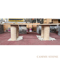 Table à manger rectangulaire en travertin beige naturel Cammy Stone, personnalisée, à rainures, multifonctionnelle, style Wabi-Sabi, mobilier moderne pour la maison