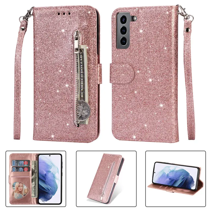 Fashion Wallet Glitter Leather Case For Samsung S22 S21 S20 Ultra A52S A03s A53 A33 A13 Note 20 S10 S9 S8 Plus Card Holder Cover