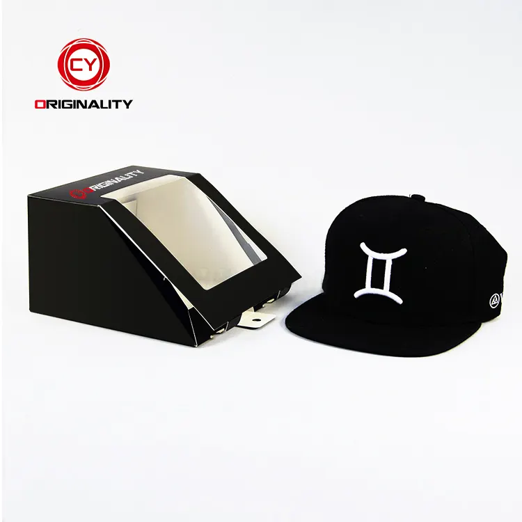 Custom Logo Wholesale square baseball cap packing paper hat boxes with clear window