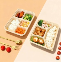Boîte à lunch écologique en bambou à 4 compartiments, sans BPA, récipient alimentaire jetable, vaisselle de table avec couvercle, recyclable