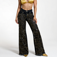 Jean décontracté pour femme, taille mi-haute, coupe large, style vintage, brodé de cristaux et de strass, motif galaxie, en denim écologique, idéal pour l'hiver