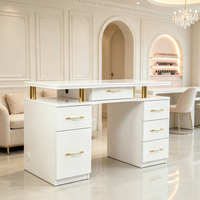 Table de manucure en bois avec plateau en marbre blanc, une seule place, avec tiroirs