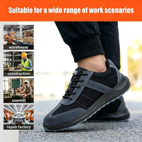 Chaussures de sécurité légères en toile et daim de vache, embout en acier 1100N, semelle PU double densité anti-perforation