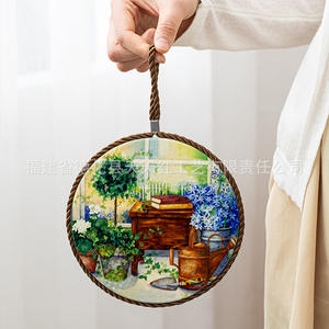 Manteles individuales de cerámica de estilo nórdico con diseño de flores redondas, aislantes del calor, para protección de la vajilla. - Product Image 3