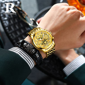 Montres pour hommes de la marque ONTHEEDGE, marque haut de gamme, montre à quartz originale étanche pour homme, style squelette doré, 24 heures jour et nuit - Product Image 3