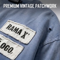 T-shirt vintage à manches longues 100 % coton délavé à l'acide pour homme, patchwork vieilli, coupe oversize épaisse, style streetwear, marque privée