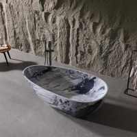 Baignoire de Luxe Ovale Autoportante en Marbre Naturel, Baignoire Balnéo Haut de Gamme en Pierre Composée Artificielle à Surface Solide
