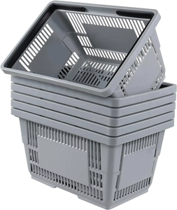 Paniers gris de supermarché en plastique 28L avec poignées Panier à provisions portable pour les magasins de détail - Product Image 2