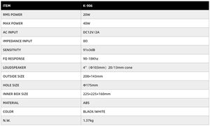 K-906 4 pollici 20W DC12V/2A 8Ohm attivo per altoparlanti a soffitto <span class=keywords><strong>Bluetooth</strong></span> per feste Home Theatre <span class=keywords><strong>computer</strong></span> e palchi - Product Image 3