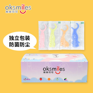 Oksmiles Palillos de Hilo Dental con Sabor a Frutas para Niños, Caja de 60 Piezas, Empaque Individual Portátil - Product Image 1
