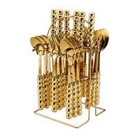 Ensemble de couverts créatifs en acier inoxydable couleur or, 24 pièces avec support, service pour 6 personnes, durable, idéal pour les cadeaux