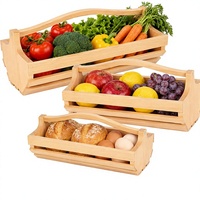 Ensemble de 3 paniers de récolte rustiques en bois avec poignées (S/M/L) - Bois de pin robuste pour la récolte des légumes et le stockage des fruits
