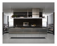 Ensemble d'armoires de cuisine en bois laqué gris pierre brillant entièrement personnalisé et professionnel