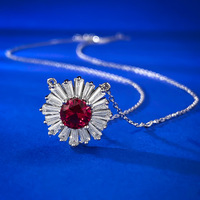 Neue 925 Sterling Silber Ein Karat Taubenblut-Rubin Vintage Blumenform Charm-Halskette Rhodium/Gold Plattiert Unisex Hochzeit
