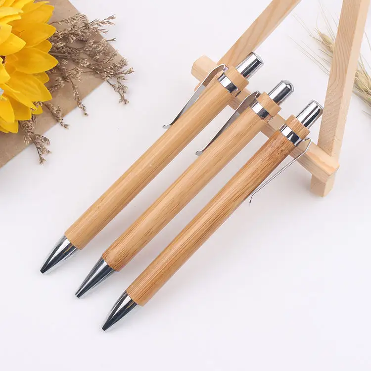 AI-MICH promosyon ucuz baskı promosyon dostu özel Logo imza ile ahşap tükenmez kalem kalem tükenmez Stylus düz bambu kalem