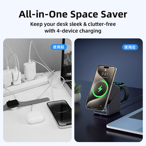 Estación de <span class=keywords><strong>Carga</strong></span> Inalámbrica Magnética 3 en 1 <span class=keywords><strong>con</strong></span> Reloj Despertador Digital, Base de <span class=keywords><strong>Carga</strong></span> Rápida de 15W para iPhone 16 15, Reloj y <span class=keywords><strong>AirPods</strong></span> - Product Image 5