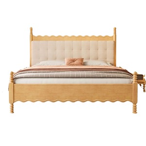 Japanese Style Solid Wood Bed 1.8M Platform Soft <b>Headboard</b> Modern Minimalist Bedroom Furniture - Product Image 4