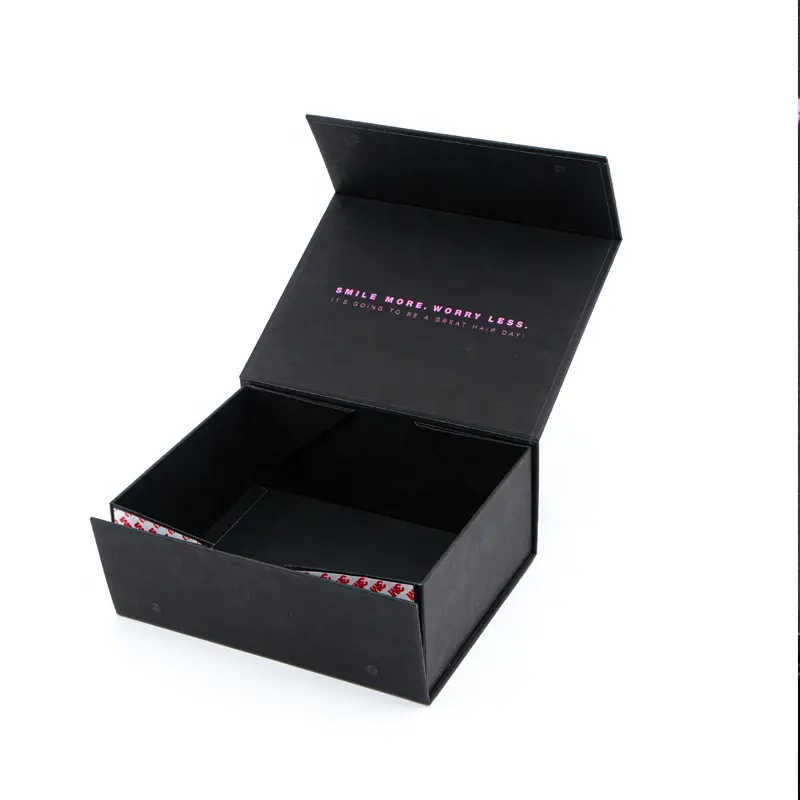 Caja de regalo magnética de lujo negra al por mayor caja rígida de embalaje de papel de cartón de alta calidad con logotipo personalizado