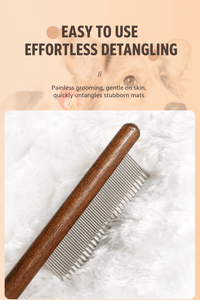 Peigne de toilettage pour animaux de compagnie en bois massif, à dents fines et grossières en acier inoxydable, pour démêler les puces, pour chiens et chats à poils longs ou courts - Product Image 5