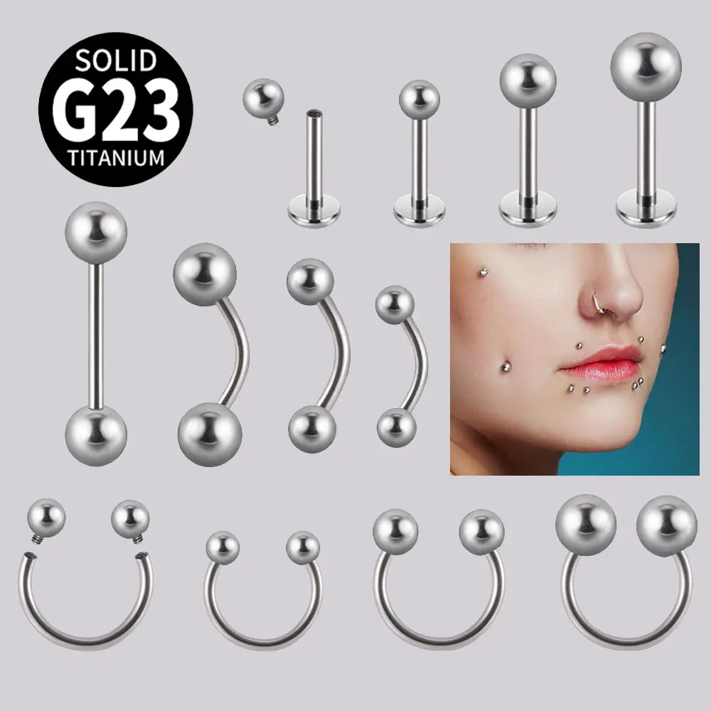 Manufactory Customized Solid G23 Medical Grade Titanium ASTM F136 Piercing Jewelry Nose Stud Clicker Piercings Labret Navel Nail