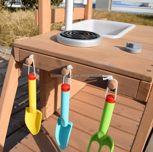 Ensemble de cuisine extérieur en bois massif Garder avec évier, rangement et parasol amovible, cadeau pour tout-petit - Product Image 6