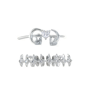 Pendientes de Oro con Forma de Corazón y Dientes de Perro con Incrustaciones de Diamantes para Fiesta, Joyería Unisex Estilo Hip Hop - Product Image 4