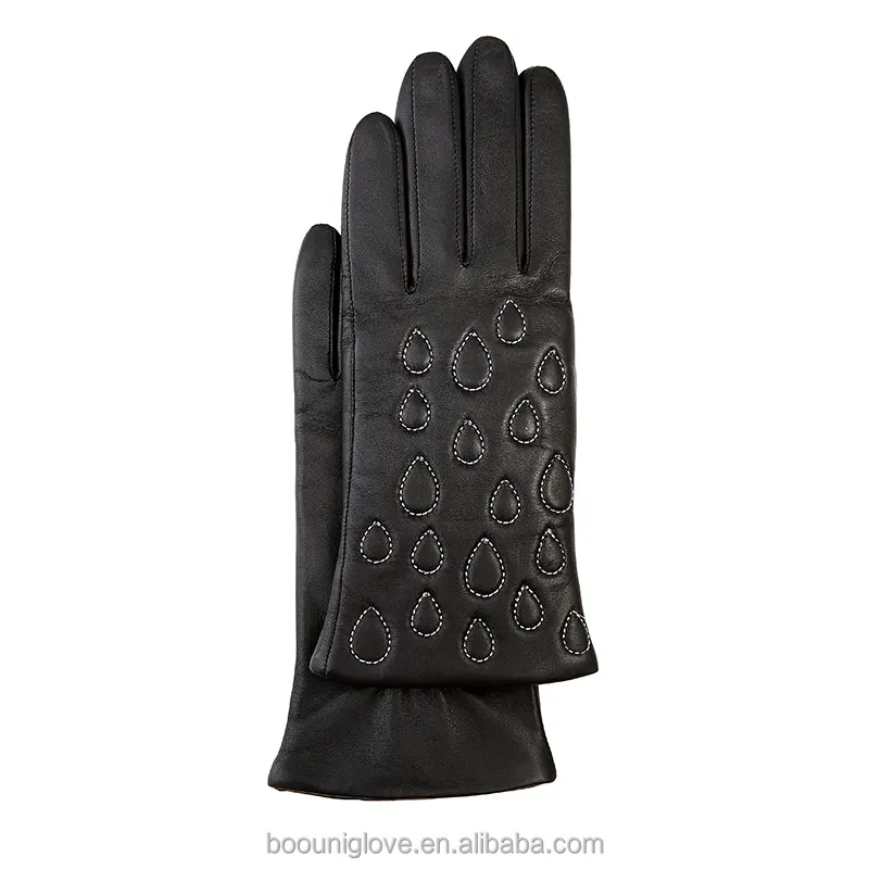 Benutzer definierte Stickerei Anilin Schaffell Wolle oder Kaschmir Futter Frauen warmes Leder Fahr handschuhe Winter für Damenmode
